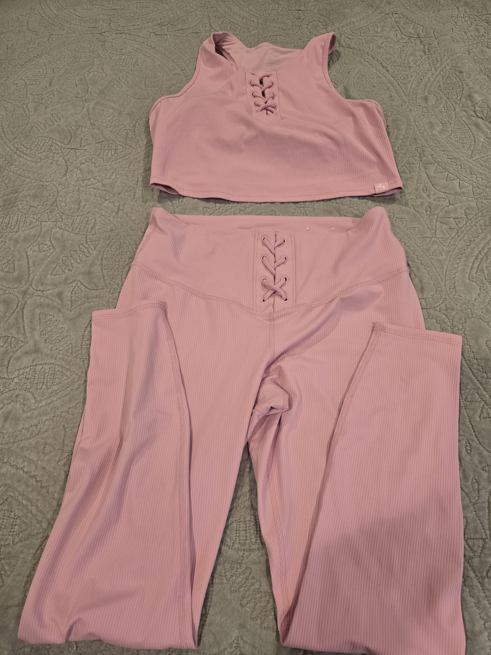 JoyLab Pink Ribbed Active Crop Top - Lace-Up Detail